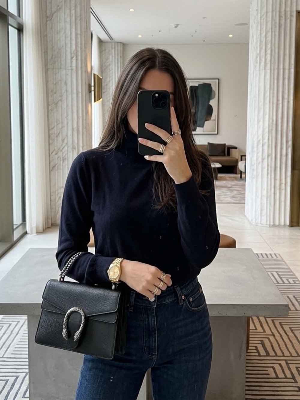 H&M Navy Long Sleeve Turtleneck Top